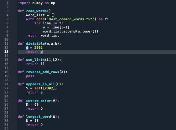 integers n,a, and b and returns 0 if n is not divisible