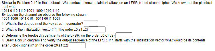 We conduct a known-plaintext attack on an LFSR-based stream cipher. We know