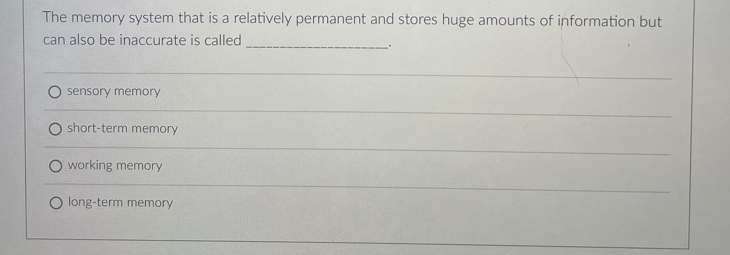  The memory system that is a relatively permanent and stores huge