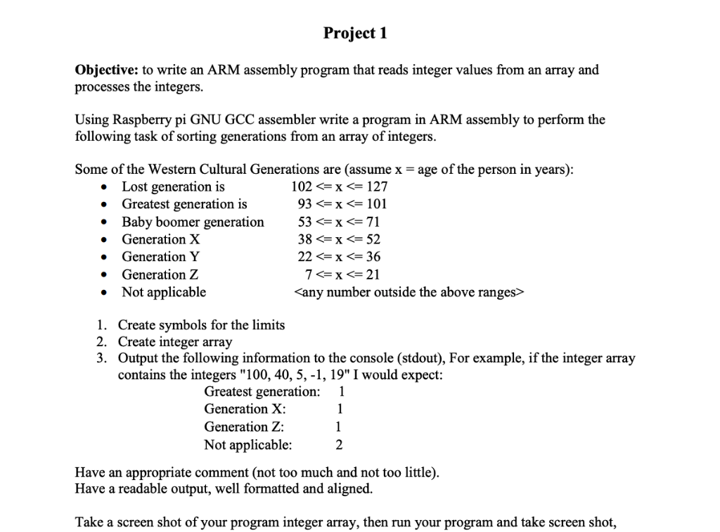  Project 1 Objective: to write an ARM assembly program that reads