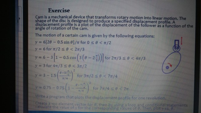  matlab problem. ease help Exercise Cam is a mechanical device that