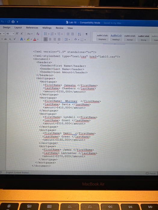  write a CSS specification that will render the following XML file