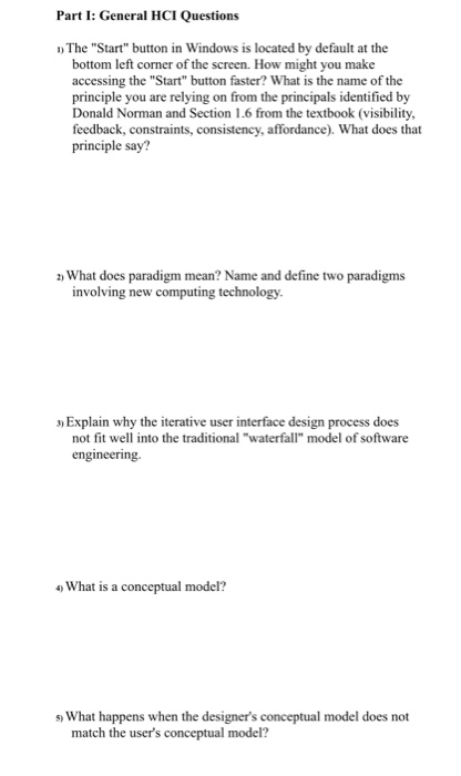  interface Design Part I: General HCI Questions 1) The "Start" button