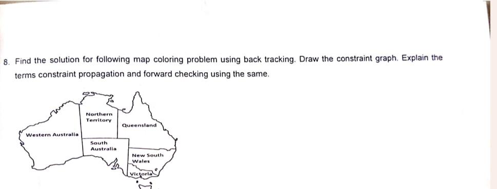  Find the solution for following map coloring problem using back tracking.