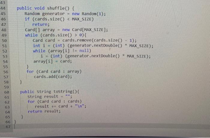 help on(I commented where): public class Card { private String suit; private