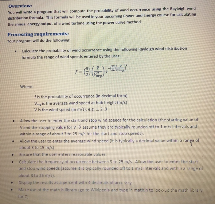  Overview: You will write a program that will compute the probability