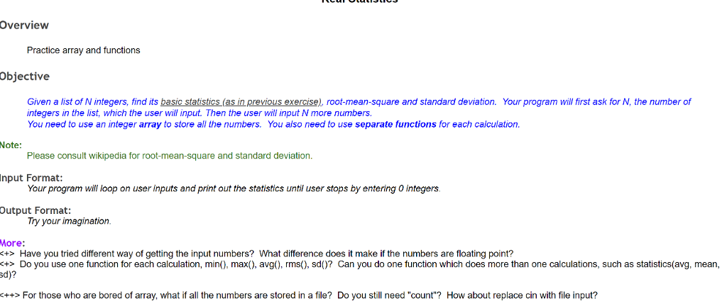  this should be done in C++ Overview Practice array and functions