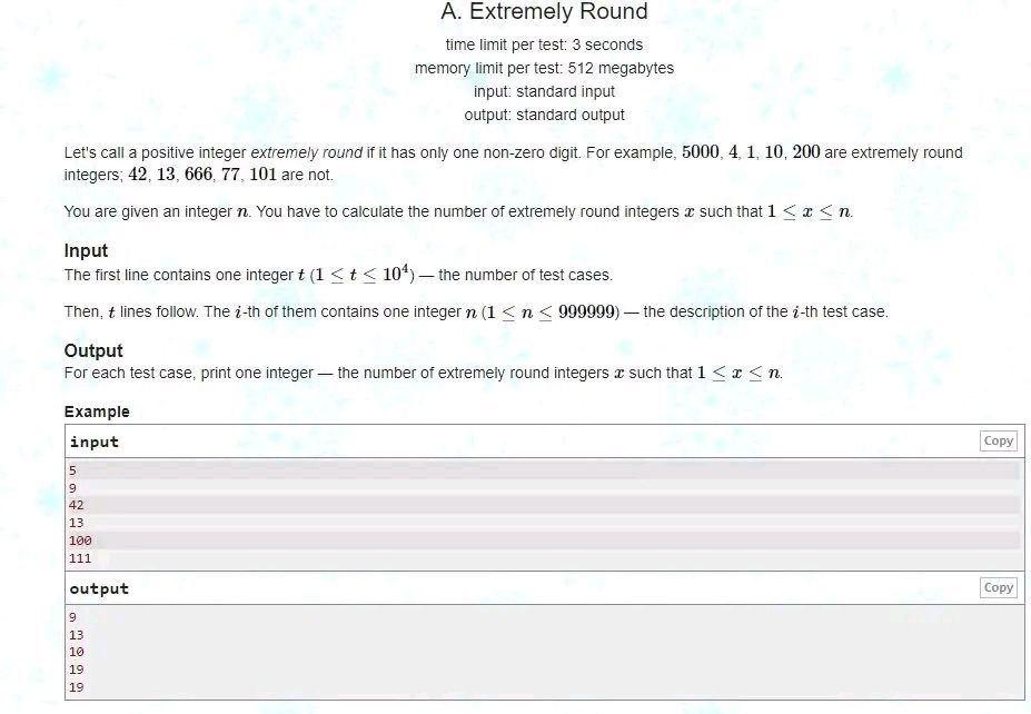  Must solve in Java A. Extremely Round time limit per test: