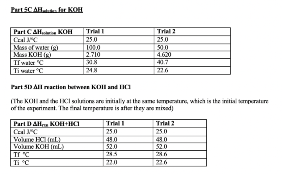 calculations and clearly indicate your answers for one of the trials for