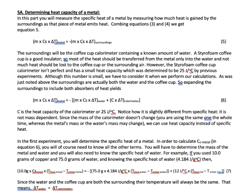 each part. Part 5A Cs metal (Note: In class we called specific