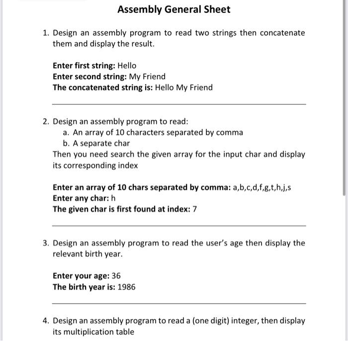  1. Design an assembly program to read two strings then concatenate
