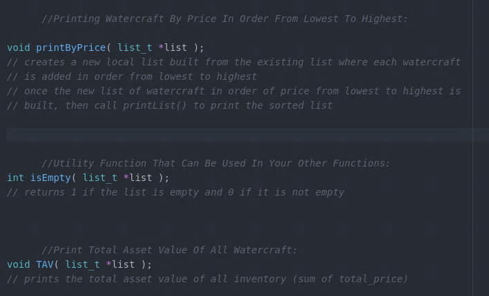 Function Prototypes (text version): void addToFront( list_t *list ); // creates a