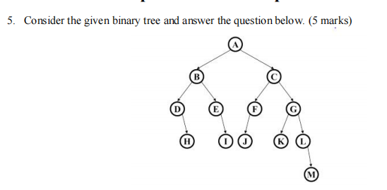 5. Consider the given binary tree and answer the question below