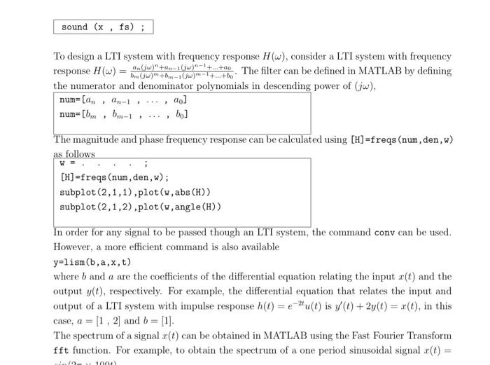 (g) only 2 MATLAB Background To read an audio signal and store