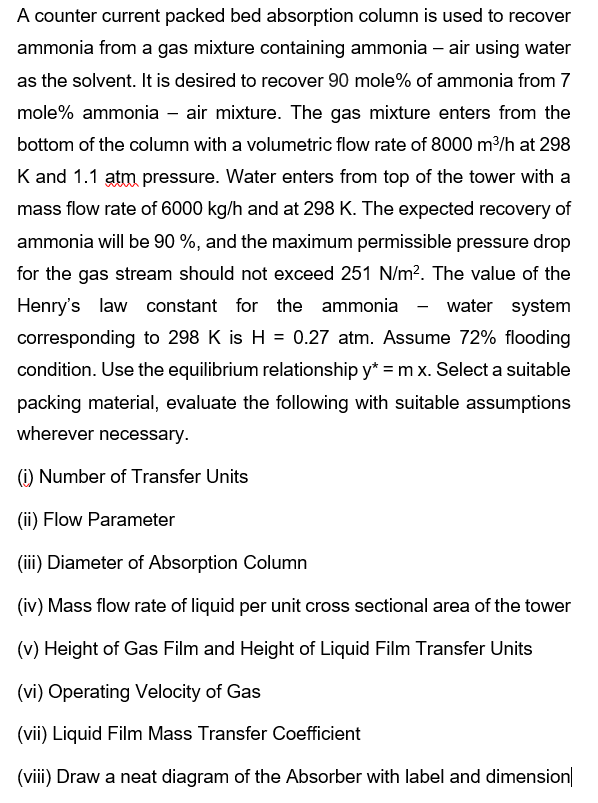 please the answer in detail. A counter current packed bed absorption