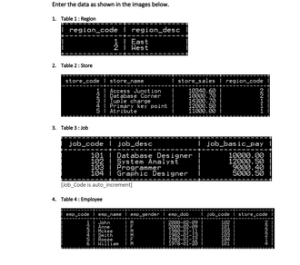 tables de the sCL querles as given below fwnte all the Igl