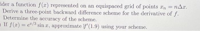  der a function f(x) represented on an equispaced grid of points