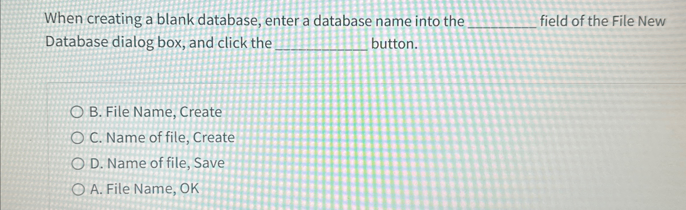  When creating a blank database, enter a database name into the