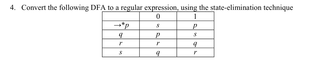  4. Convert the following DFA to a regular expression, using the