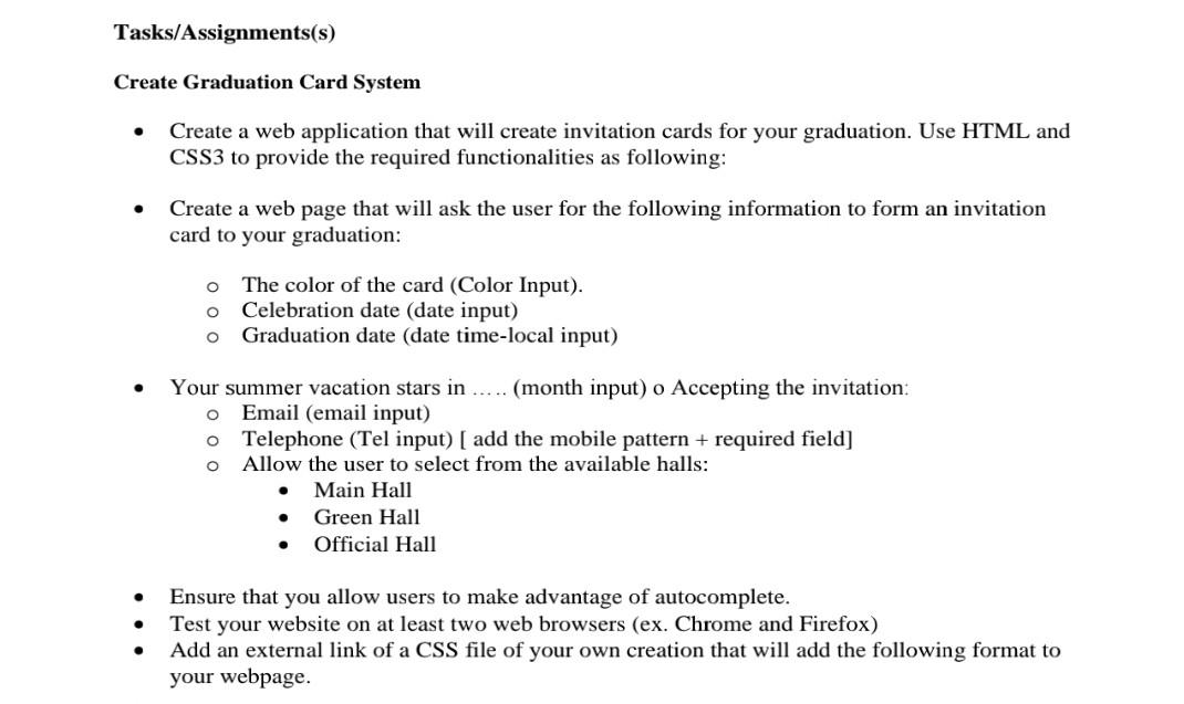 Create Graduation Card System - Create a web application that will