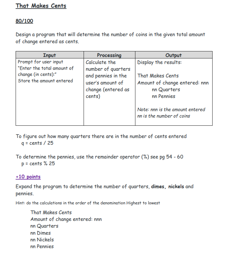 This needs to be done in python. That Makes Cents 80/100 Design
