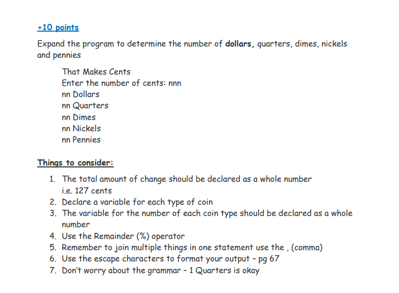 a program that will determine the number of coins in the given