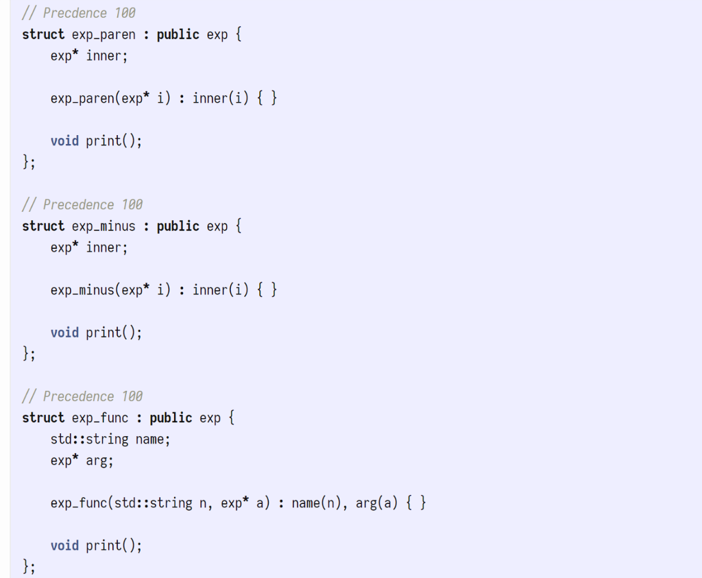 == dynamic_cast(b)->name; case tree_type::PAREN: return compare_trees(dynamic_cast(a)->inner, dynamic_cast(b)->inner); case tree_type::MINUS: return compare_trees(dynamic_cast(a)->inner, dynamic_cast(b)->inner);