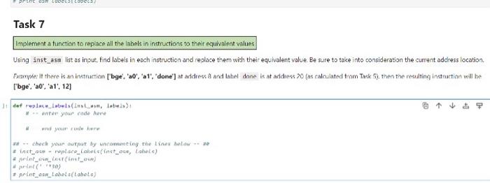 have attached example.asm and Tasks Implement a functian to replace all the
