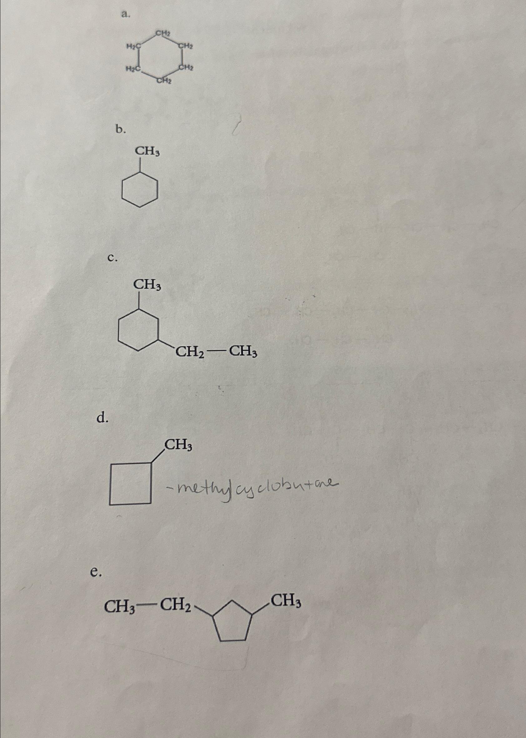  Name the following cycloalkanes 