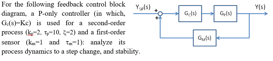 For the following feedback control block diagram, a P-only controller (in