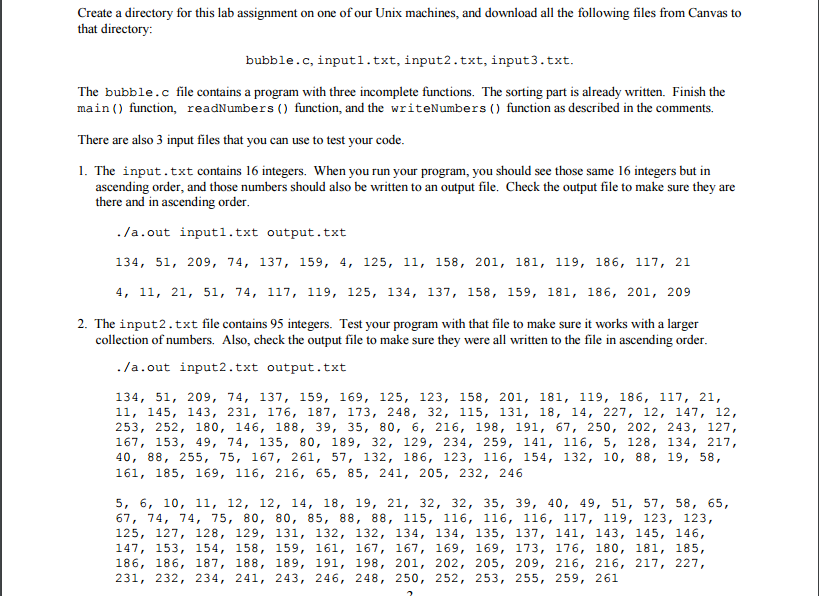 Finish the main() function, readNumbers() function, and the writeNumbers() function as described