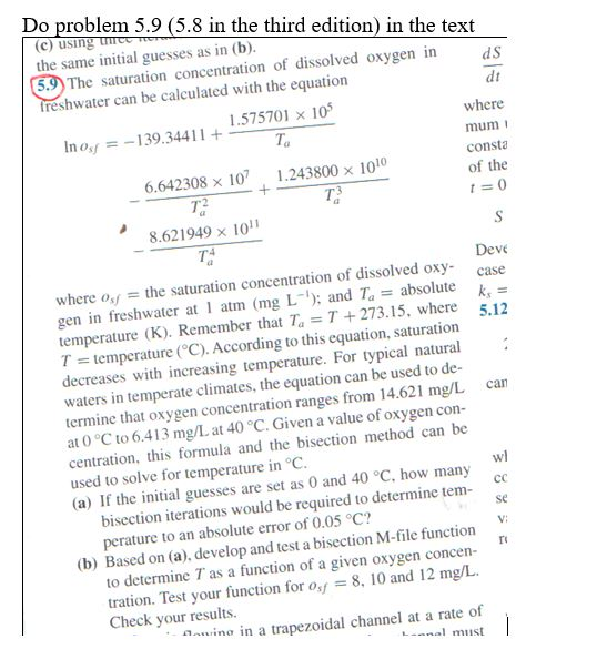  In matlab Do problem 5.9 (5.8 in the third edition) in
