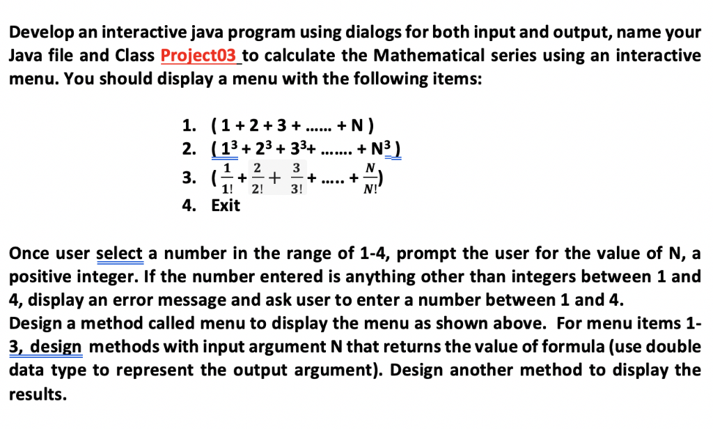  Develop an interactive java program using dialogs for both input and
