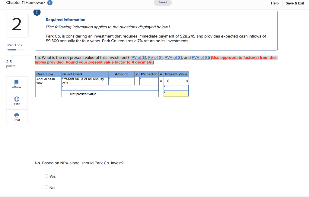  Chapter 11 Homework A Saved Help Save & Exit 2 Required