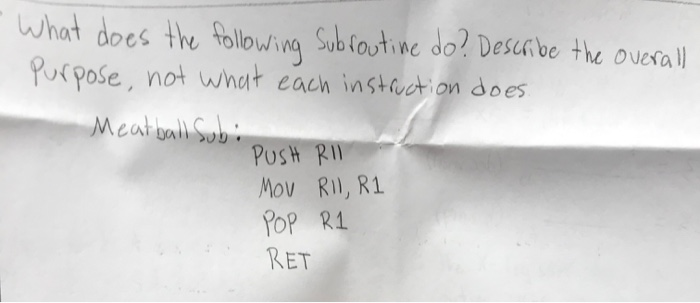  What does the assembly language instruction subroutine do? What does Sub