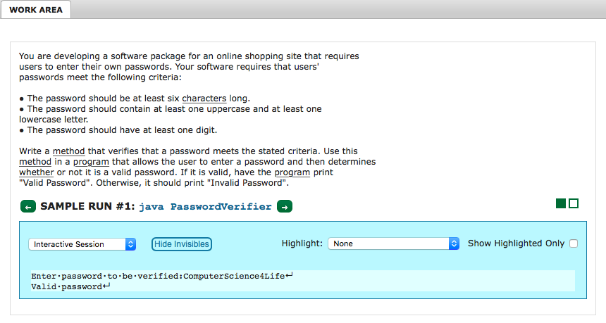  WORK AREA You are developing a software package for an online