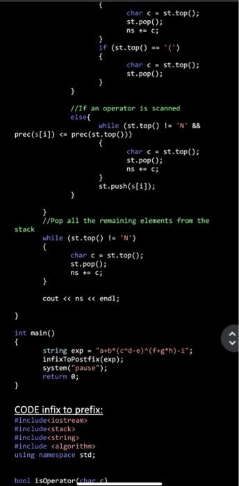 by changing the infix expression and analyze the result. Write the pseudocode