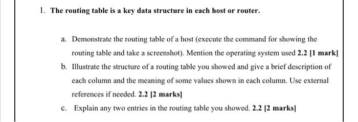  1. The routing table is a key data structure in each