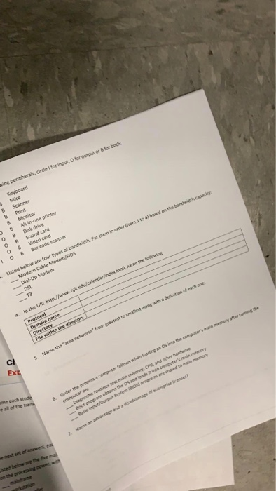  please answer asap wing peripherals, Circle for input, for output ord