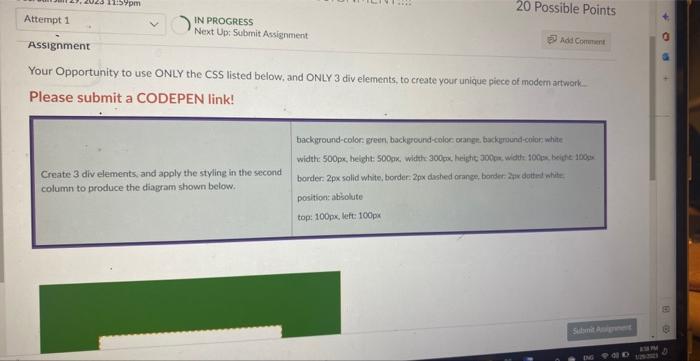  Your Opportunity to use ONLY the CSS listed below, and ONLY