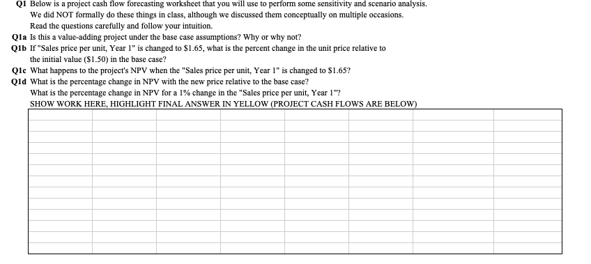  Q1 Below is a project cash flow forecasting worksheet that you