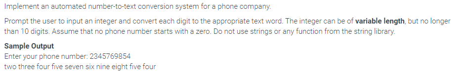 C Code Please DO NOT use strings, strings are NOT allowed to