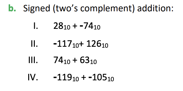 a. below, convert each of the operands (unsigned decimal values) into its
