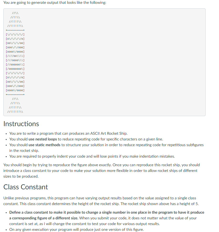 USING JAVA You are going to generate output that looks like the