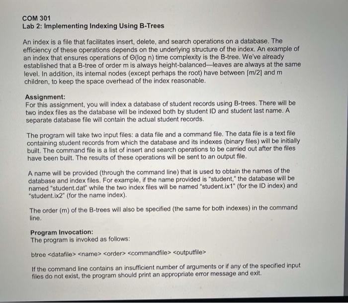  This is all one assignment COM 301 Lab 2: Implementing Indexing
