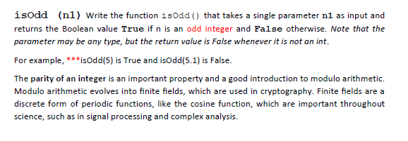  isodd (nl) Write the function is Odd() that takes a single