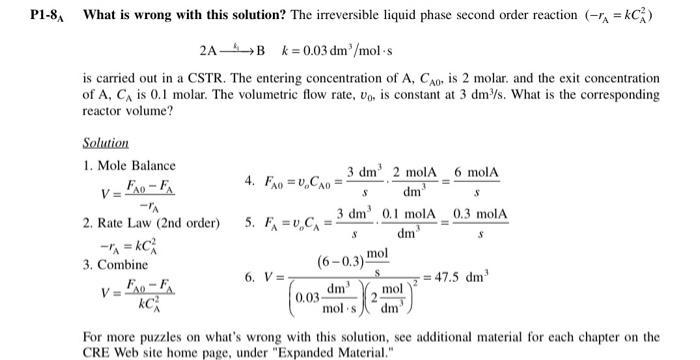  What is wrong with this solution? The irreversible liquid phase second