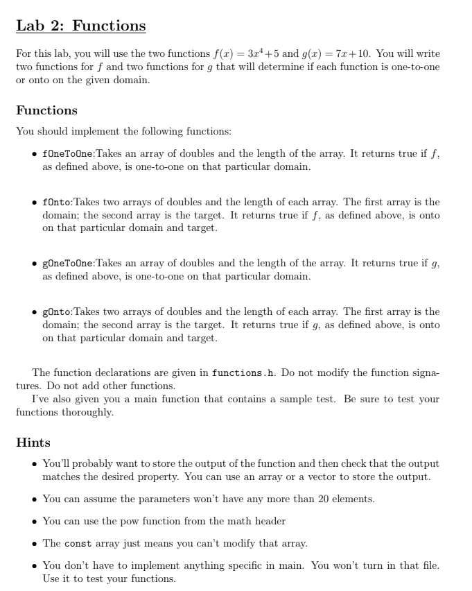  Just functions.cpp plz There is no set output. Just turn in