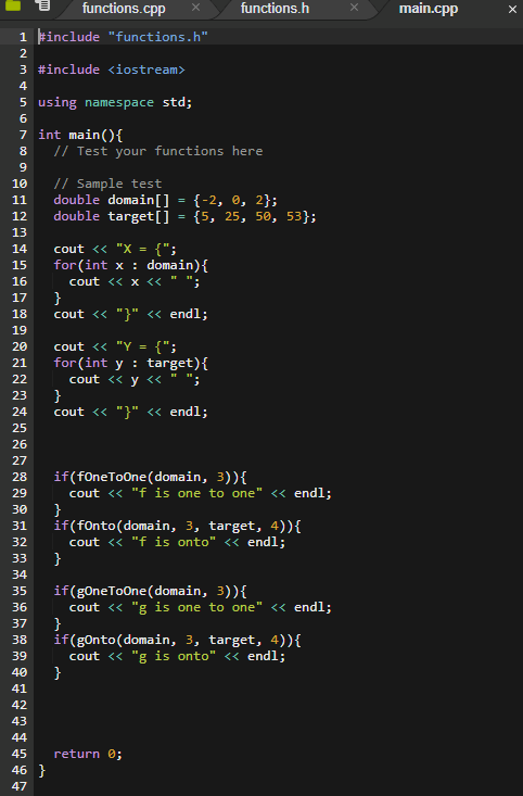 write two functions for f and two functions for g that will
