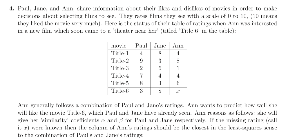 This is a least square estimate problem. Please help! Thanks! 4. Paul,